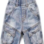 Baby Boys Denim Shorts Lightblue Cargo Pockets Elastic Waist-0