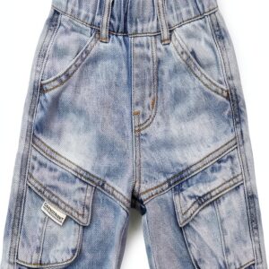 Baby Boys Denim Shorts Lightblue Cargo Pockets Elastic Waist-0